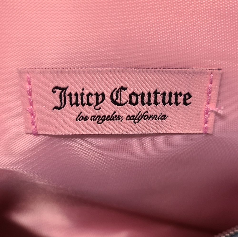 JUICY COUTURE Turquoise Velour Logo Print Wedge Accessory Make-up Case NWOT - Picture 11 of 15
